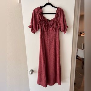 Anthropologie Current Air Los Angeles burgundy off the shoulder midi dress
